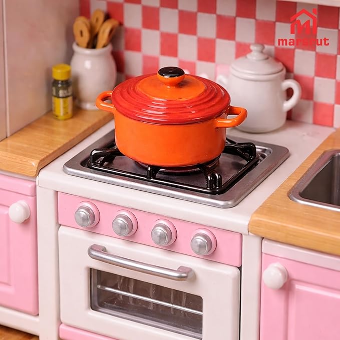 Miniature Cooking Pot & Food Set, 1/6 Dollhouse Cookware Pots & 10 Random Hot Pot Food Items, Kitchen Accessory Utensils, Minature Dutch Oven Stock for House Scene Model Decoration Accessories