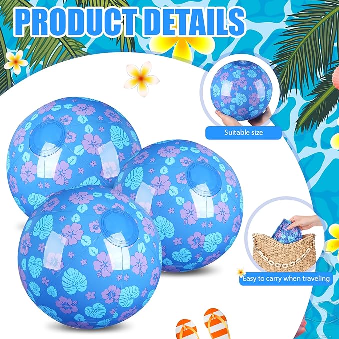 Leyndo 12 Pack Hawaiian Leaves Flowers Beach Ball for Kids 7.87" Bulk for Summer Pool and Beach Game Gifts and Birthday Party Supplies and End of The Year Class Party Decoration Favors