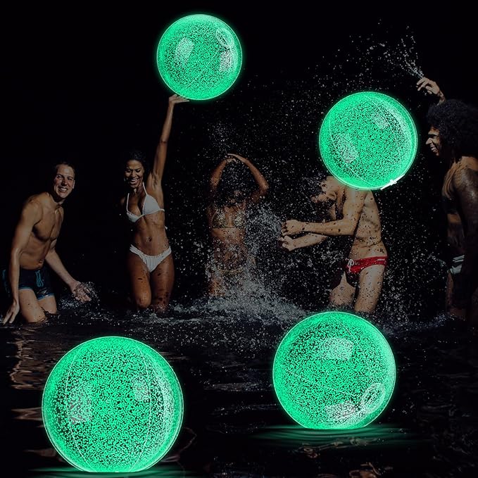 6 Pcs 16 Inch Light up Beach Balls Glow in The Dark Blow up Pool Floating Inflatable Balls for Summer Neon Party Games Pool Garden Decorations Outdoor