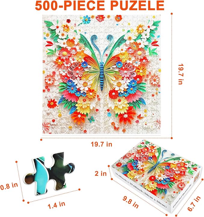 Butterfly Puzzles for Adults 500 Piece Colorful Flower Butterfly Jigsaw Puzzles 500 Pieces Beautiful Funny Paper Art Challenging Family Hard Difficult Puzzle Games Gift (20"X20")