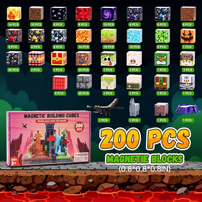 200 Pack Magnetic Blocks for Kids, STEM Construction Toys with Forest Theme | Creative Educational Games for Ages 3, 4, 5, 6, 7, 8, 9, 10 | Ideal Birthday for Boys & Girls