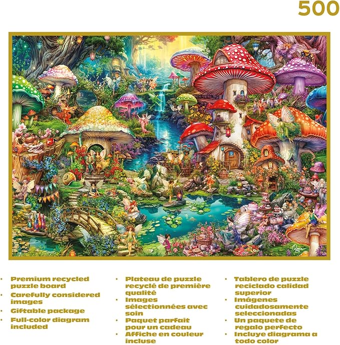 Buffalo Games - Gold - Aimee Stewart - Merry Mushroom Village Picnic - 500 Piece Jigsaw Puzzle for Adults - Challenging Puzzle Perfect for Game Nights