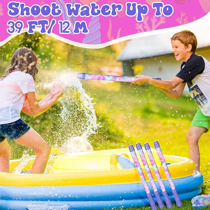 12 Pcs Mermaid Party Favors, 15'' Water Guns Bulk for Kids Water Squirt Blasters Guns, Summer Activity Swimming Pool Backyard Beach Outdoor Toys for Kids Adults, 39 ft Range Shooter