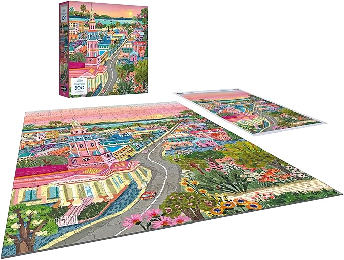RoseArt - Millie Illustrates - Charleston South Carolina 300 Piece Jigsaw Puzzle, Colorful Modern Travel Art Illustrated Puzzles for Adults