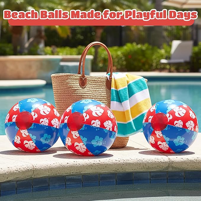 12 Pack Beach Ball Set, Reusable Colorful Inflatable Ball with Vacuum Storage Bag for Pool Party, Beach Games