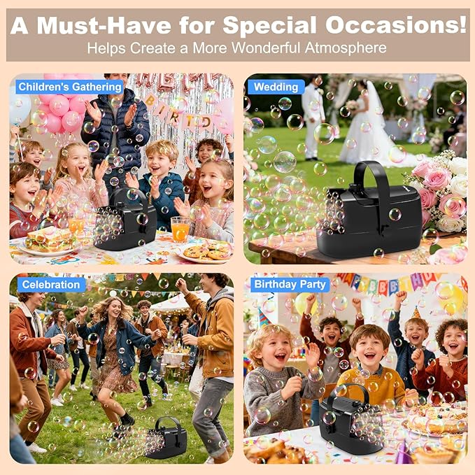 Bubble Machine Durable Automatic Bubble Blower, 18000+ Big Bubbles Per Minute Bubbles for Kids Toddlers Bubble Maker Operated by Plugin or Batteries Bubble Toys for Indoor Outdoor Birthday Party