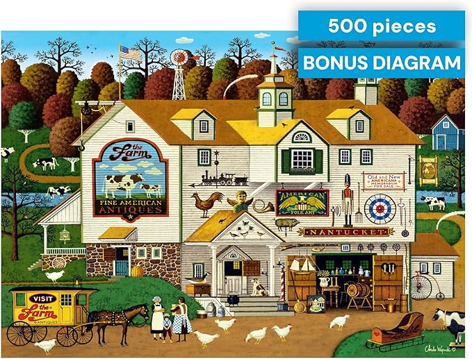 Buffalo Games – Charles Wysocki The Farm 500 Piece Jigsaw Puzzle for Adults -Challenging Puzzle Perfect for Game Nights - Finished Size is 21.25 x 15.00 – Precision-Cut Pieces, Beautiful Artwork