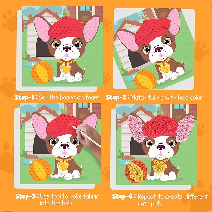 jackinthebox Poke Poke Art – Pets Theme, Mess-Free Fabric Art and Craft, Flower Pressing Kits, Gift for Kids, Girl Gifts, Boy Gift, Easter Gifts for Girls and Boys Ages 4 5 6 7 8