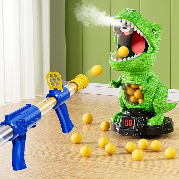 Moveable Dinosaur Shooting Toys for Kids 3-8 Years, Movable Shooting Target Toy with Air Pump Launcher, Interactive Competition Game Gift for Boys and Girls Ages 3 4 5 6 7 8 Years Old