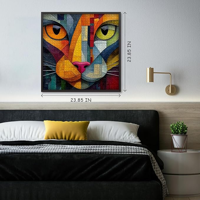 Colorful Abstract Cat Puzzles for Adults 1000 Pieces, Geometric Kitten Face Jigsaw Puzzle, Impossible Difficult Hard Challenge for Adults, Modern Home Wall Decor Art