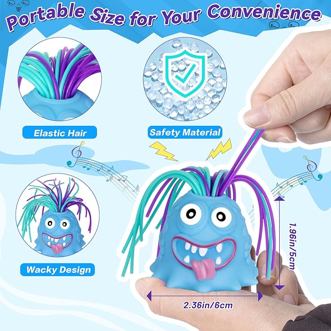 Fidget Toys Hair Pulling Stress Relief Toys with LED Light Differernt Screams Novelty Screaming Monster for Adults Teens Autism (Blue&Pink, 2P)