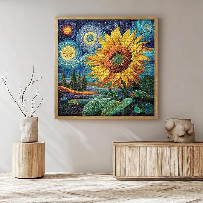 Sunflower Puzzles for Adults 1000 Pieces, PICKFORU Nature Flower Puzzle Starry Night, Impossible Hard Plant Floral Art Theme, Challenging for Adults