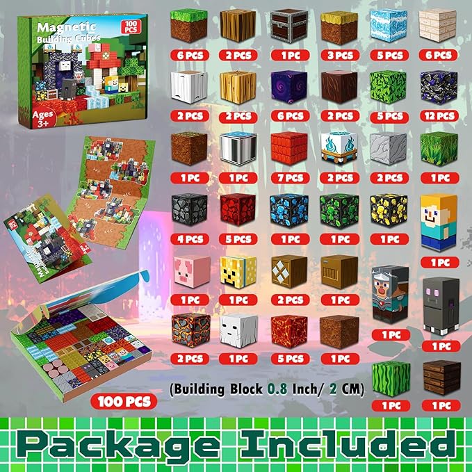 100 PCS 0.8in Magnetic Blocks - Easter Toys for Kids, Magnetic Building Blocks Cubes, Stacking Magnets, School STEM Toys Birthday Gifts for Boys and Girls Age 3+ Years Old (Theme: Portal)