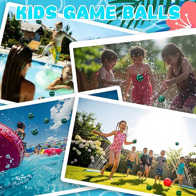 24 Pack Reusable Water Balls for Pool Fruit Party Favors 2 Inch Mini Pool Balls Bulks Water Fight Activities Favors Absorbent Toys for Kids Beach Party Supplies