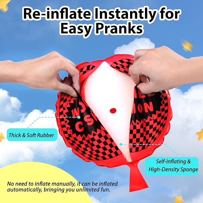 Whoopie Cushion, 9" Woopie Cushion, Self Inflating Whoopee Cushion, Woopy Cushion Fart Bag for Boys and Girls, Goodie Bag Stuffers Makes Gas Sounds, Novelty Prank Gag White Elephant Gifts