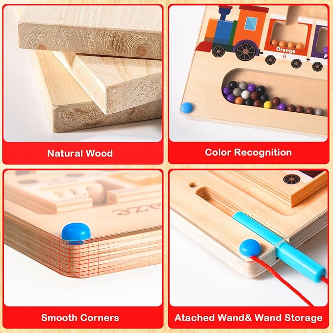 Poycuna Magnetic Color and Number Maze Board Wooden Montessori Fine Motor Skills Toys for 3 4 Year Old Preschool Learning Activities Classroom Must Haves Sorting Travel Toys for Toddlers Boys Girls