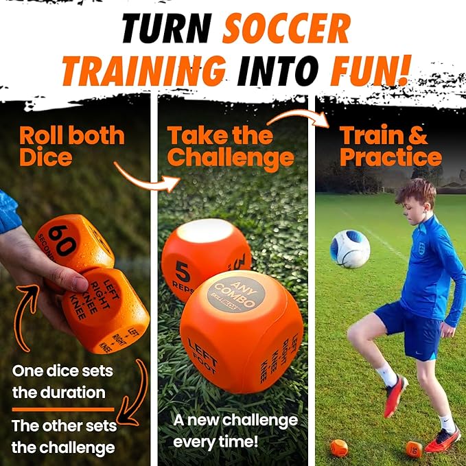Soccer Gift for Boys – Kick Up Training Dice Game (2 Pack) – Fun Soccer Skill Training Game for Kids, Boys & Girls 8–12