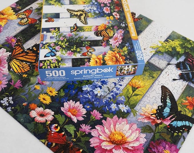 Springbok Butterfly Haven 500 Piece Jigsaw Puzzle for Adults - Colorful Butterfly Garden - Unique Cut Pieces - Made in USA