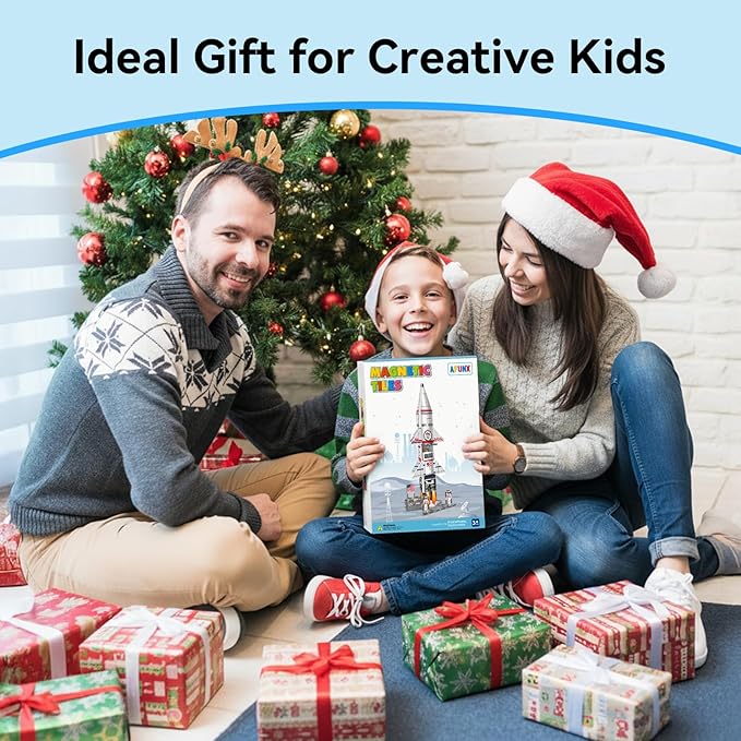 Magnetic Tiles Space Rocket Set,46 PCS Magnetic Building Blocks for Kids 3+, STEM Learning Toys, Safe & Durable Creative Construction Play, Gift for Boys & Girls