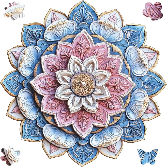 Reouinty Wooden Puzzle for Adults, Mandala Wood Puzzles 200 Piece, Jigsaw Puzzles Home Decor, Natural Puzzle Unique Shape Adult Puzzles, Puzzle Creative Gift for Adults 11.2 x11.2 in