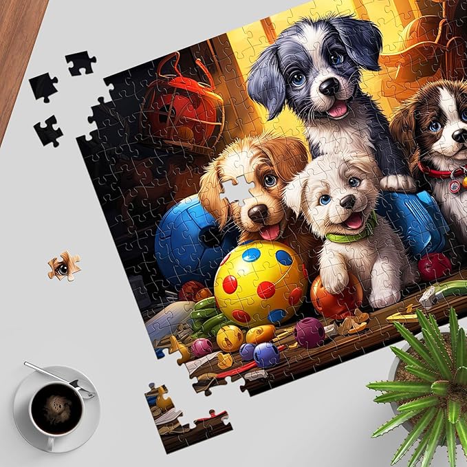 Five Little Pups Jigsaw Puzzle, 1000 Pieces Puzzle for Adults, Funny Dog Puzzles, Impossible Hard Difficult Challenging Puzzles for Adults, Home Decoration Puzzle, Interlock Perfectly No Dust