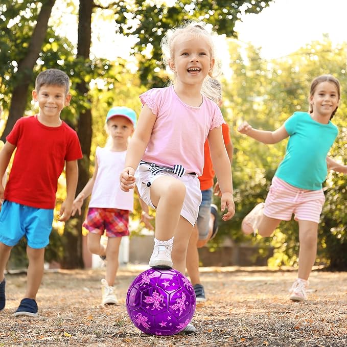 INPODAK Soccer Ball for Toddler Kids 1-3 2-8, Size 2 Size 3 Soccer Ball, Cartoon Dinosaur Unicorn Balls with Pump, Mesh Bag and Gift Box Great Gift for Birthdays
