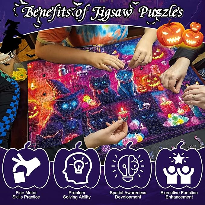 Puzzles 1000 Pieces for Adults,Two Pack Glow in The Dark - Spooky Cat & Dog Party Jigsaw Puzzle, Challenging Animal Theme Gift, 26.77x19.29 Inch