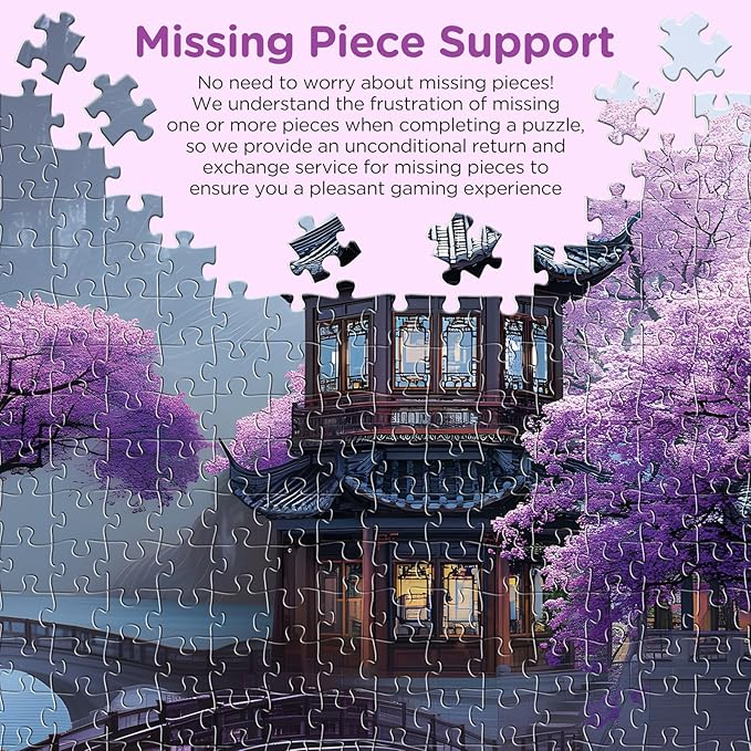 500 Piece Puzzles for Adults, Cherry Blossom Pavilion Dreamscape Puzzles, Vintage Flower Tree Scenery Jigsaw Puzzle, challenging Unique Lake Park Theme Puzzle as Home Decor Gift, 20.5 x 15 in