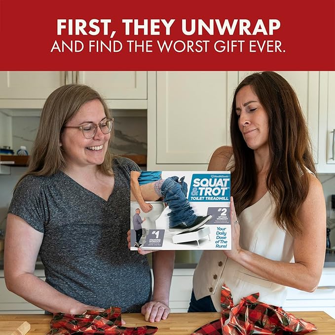 Prank-O Squat & Trot Prank Gift Box – Funny Empty Gag Gift Packaging for White Elephant, Christmas & Office Parties, Hilarious Joke Gift Box to Hide Real Presents for Friends & Fitness Lovers