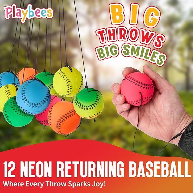 Playbees Wrist Baseballs Neon Reactive - 12 Pack - Practice Sports Balls for Fun Outdoor Activity for Kids - Spring Training, Party Favor, Baseball Season Gift, Sports Team Party Bag Filler