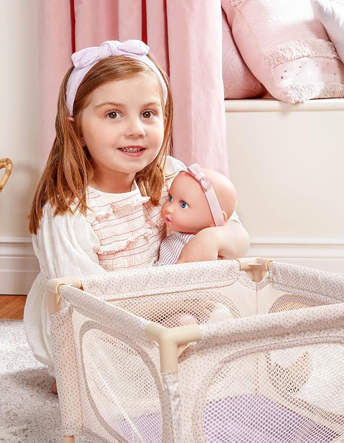 LullaBaby – 14-Inch Realistic Baby Doll & Accessory Bundle – Fair Skin Tone & Blue Eyes – Nursery Care Set – High Chair, Playpen & Jogger Stroller – Pretend Play Toys – Kids 2+ Years
