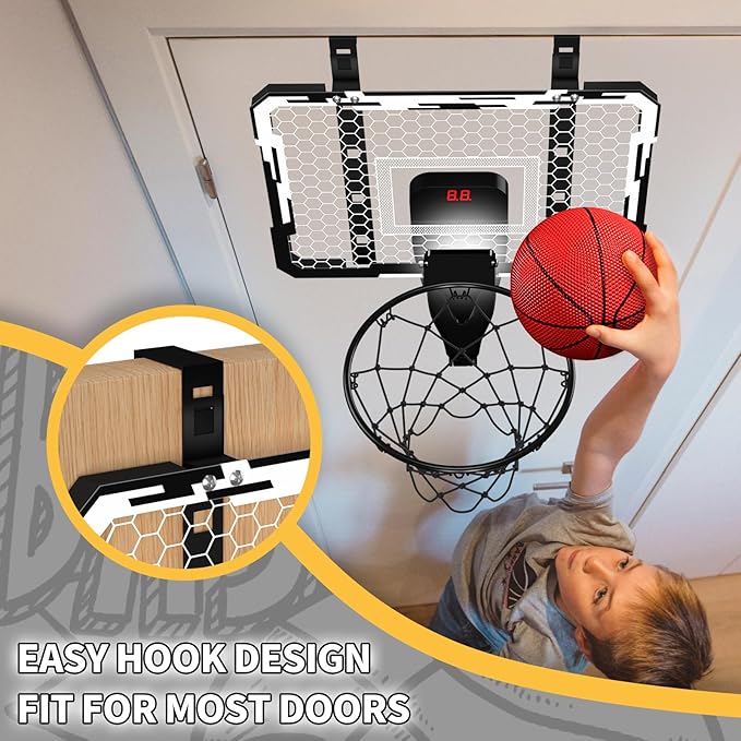 QDRAGON Mini Basketball Hoop, Over The Door Indoor, with 3 Balls/Inflator/Breakaway Rim, Basketball Toy Gifts for Kids and Adults, Suit for Bedroom/Office/Outdoor
