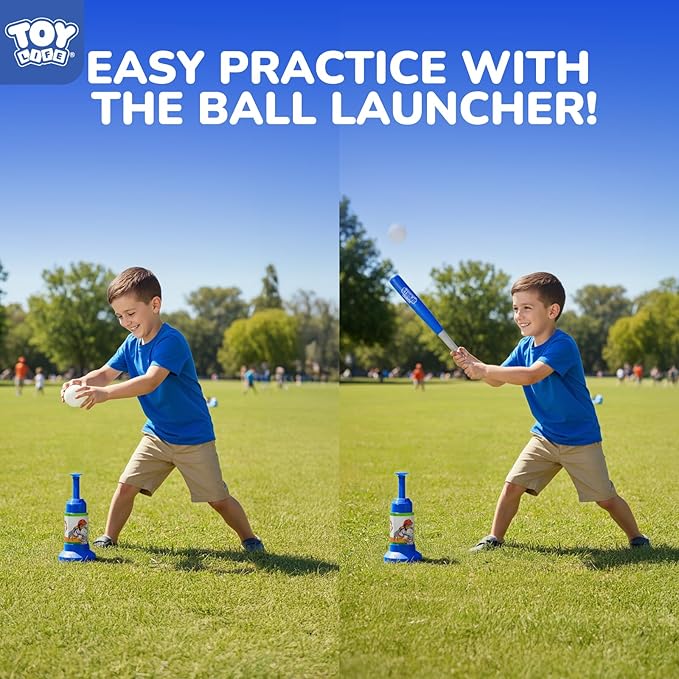 TOY Life Tball Set for Kids 3-5 & 5-8 - Toddler Baseball Tee and Bat Set with Ball Launcher & 6 Balls - Ideal Boy Toy Gift for Outdoor Play and Beginner Training