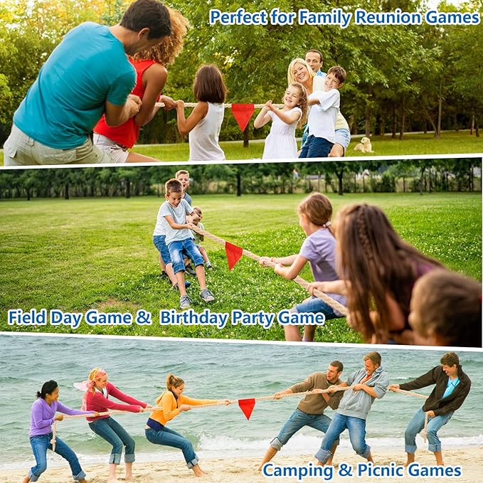Tug of War Rope 60ft Outdoor Yard Games for Kids, Teens and Adults, Field Day Family Reunion Birthday Party Outside Backyard Lawn Picnic Carnival Games for Team Building Activities