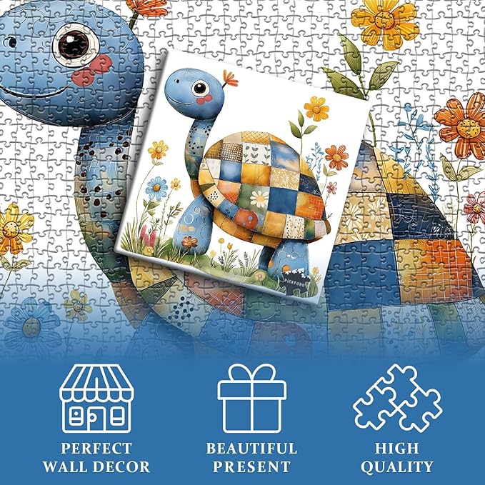 Sea Turtle Puzzles for Adults 1000 Pieces, Nature Cute Animal Jigsaw Puzzles Plant Flower, Patchwork Art Floral Challenge Puzzle for Adults