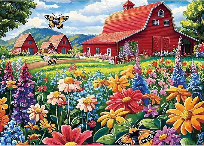 1000 Piece Puzzle for Adults, Honey Bee Farm Puzzles, Butterfly Flowers Garden Jigsaw Puzzles 1000 Pieces, Fun Landscape Puzzle for Adults Kids Seniors,Challenging Family Game Great Gift Idea,28*20 in