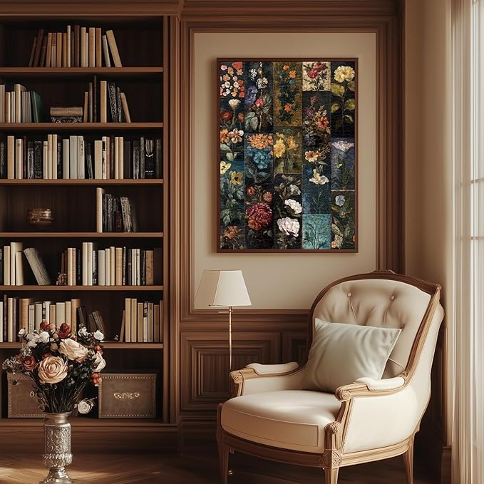 Vintage Collage Flower Puzzle 1000 Pieces for Adults, Floral Wildflower Colorful Art Jigsaw Puzzle, Beautiful Moody Aesthetic Sunflower Puzzles