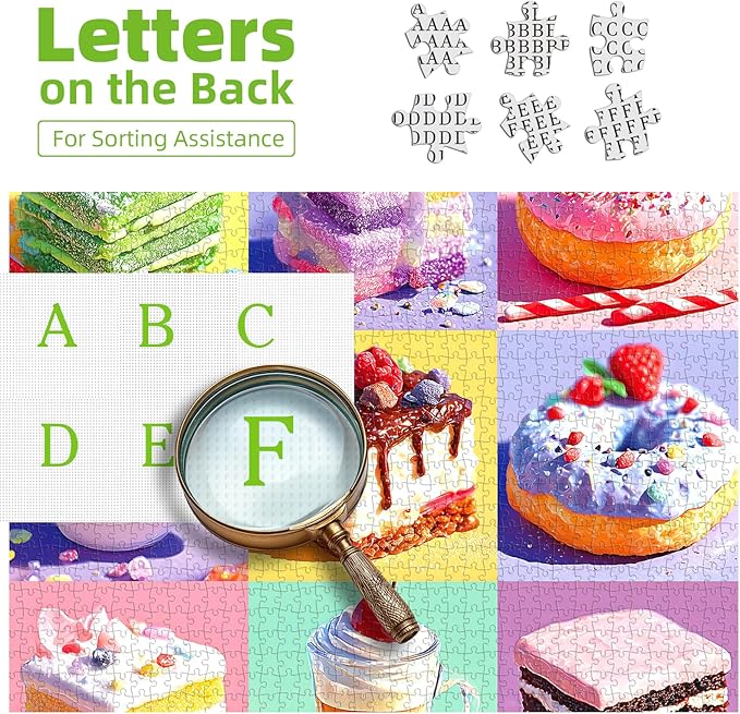 Colorful Desserts Jigsaw Puzzle for Adults 500 Pieces - Vibrant Sweet Treat Art Featuring Layered Jelly Cake, Sprinkle Donut & Fancy Coffee Drink, Fun & Relaxing Family Seniors Puzzle(20x20 Inch)