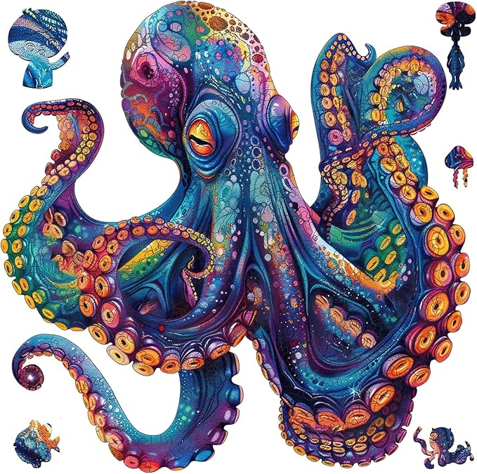 Qiuenisray 500 Piece Puzzles for Adults, Wooden Octopus Jigsaw Puzzles, FSC Certified Cool Puzzles, Unique Shape Ocean Puzzle Piece, Wall Decor, Wood Puzzles Creative Gift for Family Game 16.9x16.9 in