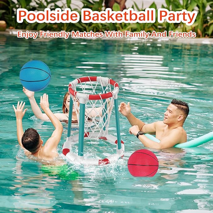 Pool Basketball Hoop Floating Set, Pool Toys and Pool Games for Kids and Adults, Durable Basketball Hoop with Balls Pump for Pool, Outdoor Swimming Water Play Family Party for Summer