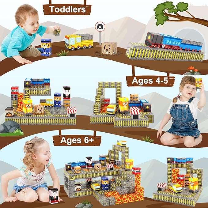 Coodoo Magnetic Blocks - Build Mine Magnet World Mine Train Track Set, Magnetic Building Blocks Toddler Toys STEM Sensory Outdoor Toys for 3+ Year Old Boys & Girls, Kids Toy for Ages 4-6 6-8 5-7