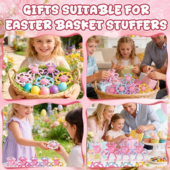24PCS Pink Transformable Fidget Spinners,Easter Basket Stuffers for Girls,Easter Sensory Fidget Stress Relief Toys,Easter Egg fillers Fidget Toys