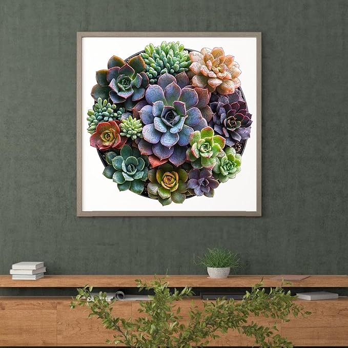 Succulents Wooden Puzzles for Adults,Round Mandala Unique Shaped Flower Liberty Jigsaw Puzzles for Adults and Kids 200 Pieces,Valentine Birthday Gifts,Fun Challenging Family Game,11.2"x11.2"