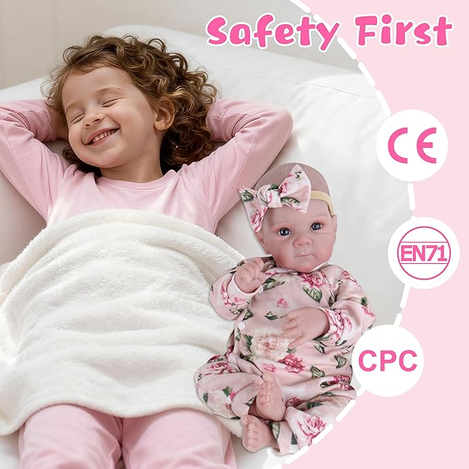 EKOKIZ 20 Inch Realistic Reborn Baby Doll Girl Lifelike Baby Dolls, Soft Cloth Body & Silicone Limbs Newborn Doll with Floral Outfit & Accessories, Gift Box for Kids 3+ & Collectors
