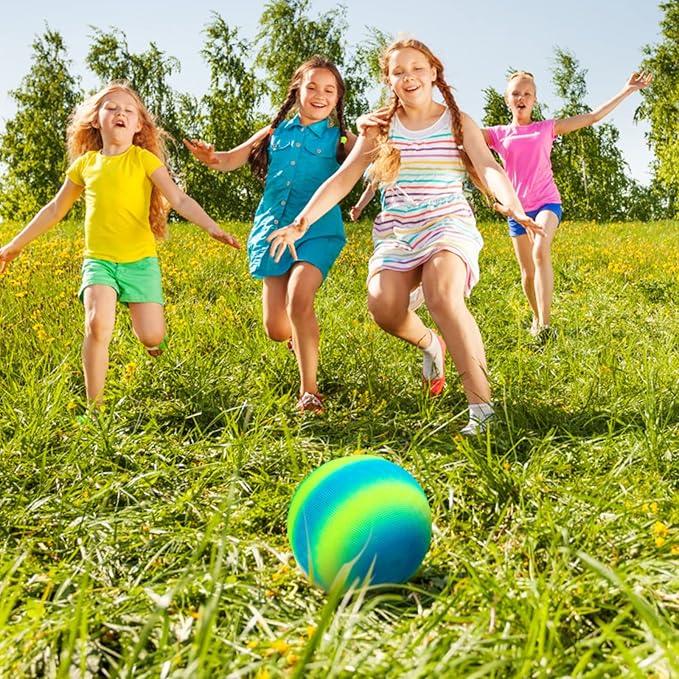 Hxezoc 6 Pack 8.5 Inch Playground Balls with Hand Pump and 6 Portable Ball Net Bags Inflatable Kickball for Kids and Adults DodgeBalls, Handball, Camps, Picnic, Indoor & Outdoor Games