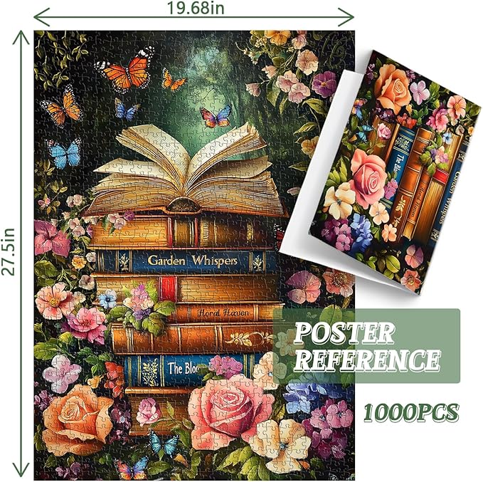 Vintage Book Puzzles for Adults 1000 Pieces,PICKFORU Retro Flower Garden Jigsaw Puzzle Wildflower Pages，Difficult Plant Floral Puzzle for Book Lovers