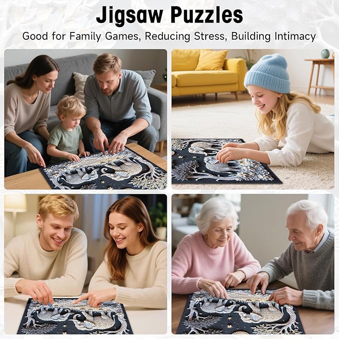 500 Piece Puzzles for Adults, 3D Embossed Elephant Mother Jigsaw Puzzle with Moon Scene, Cardboard Puzzle with Letters on Back for Game Nights & Home Decor, 18×18 Inch