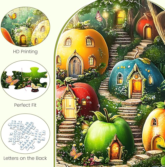 300 Piece Puzzles for Adults, Whimsical Fruit Houses Puzzles, Vibrant Garden Fantasy Art 300 Piece Jigsaw Puzzle, Ideal Home Decor Gift for Adults Kids Seniors, 20.5×15 in
