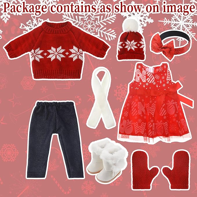 Geyoga Christmas 18 Inch Doll Clothes and Accessories Winter Doll Outfits Set Sweaters Trousers Hats Shoes for 18 Inch Doll Gifts(Snowflake Style)
