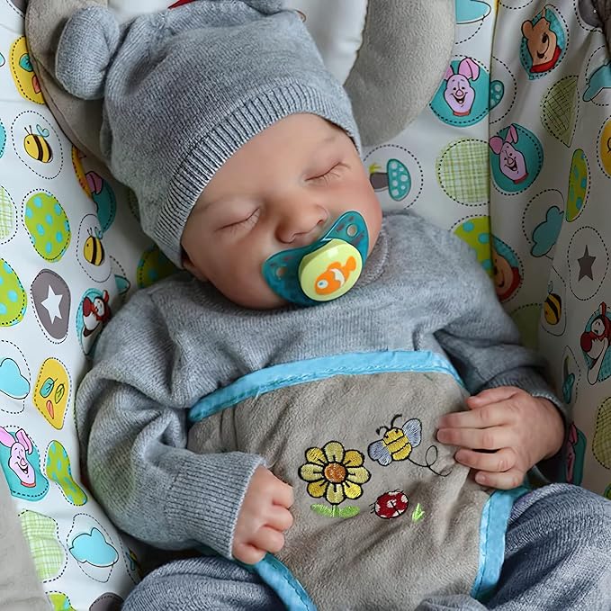 FOCKOF Realistic Reborn Baby Dolls Boy 17-Inch Realistic Baby Doll Soft Cloth Body Lifelike Babe Newborn Babe Dolls Accessories for 3+ Years Old (Blue)